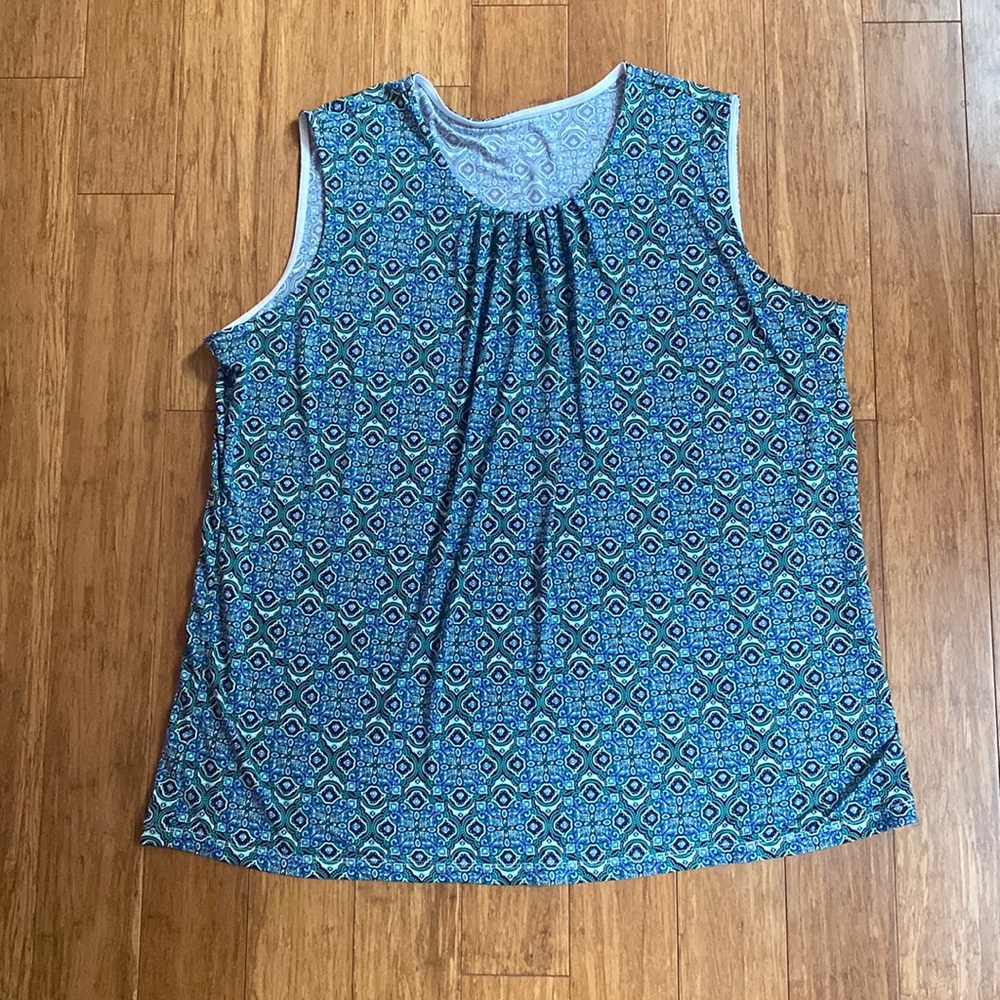 CJ Banks 2X Blue/Green Sleeveless Blouse